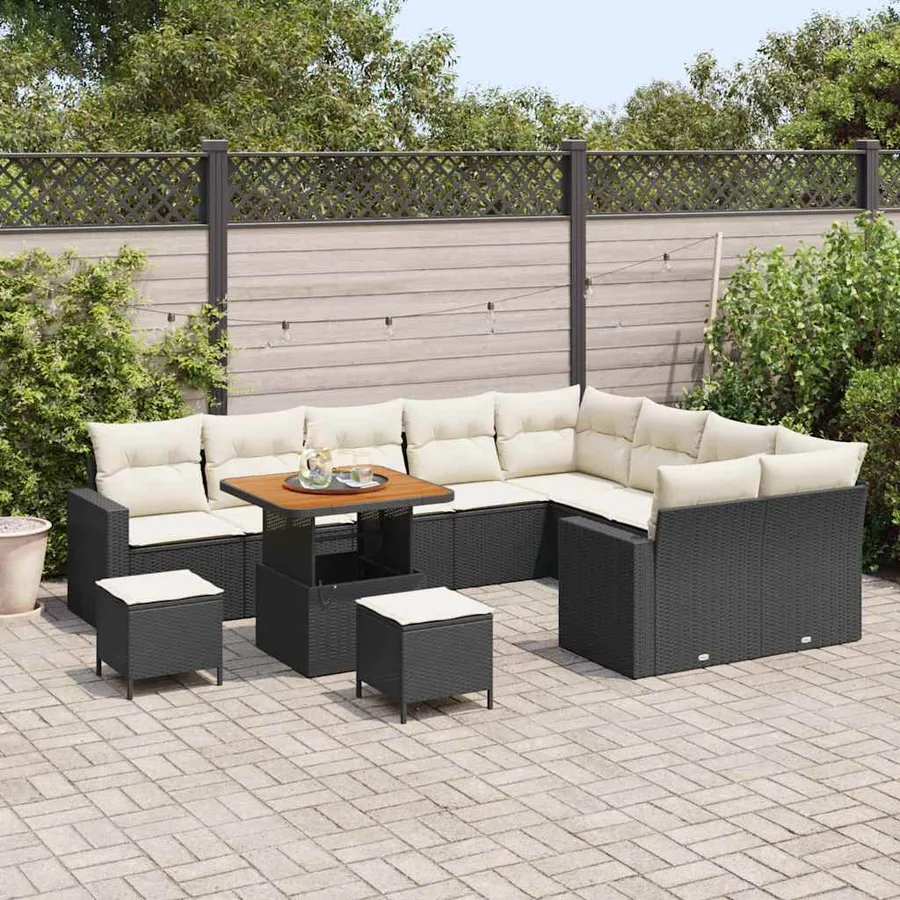 Ensemble de canapé de jardin 12 pcs Noir polyrotin - 3