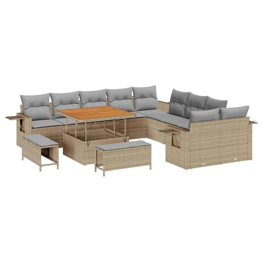 Ensemble de canapé de jardin 13 pcs Beige polyrotin - 2