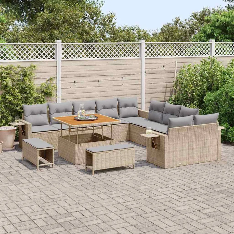 Ensemble de canapé de jardin 13 pcs Beige polyrotin - 3