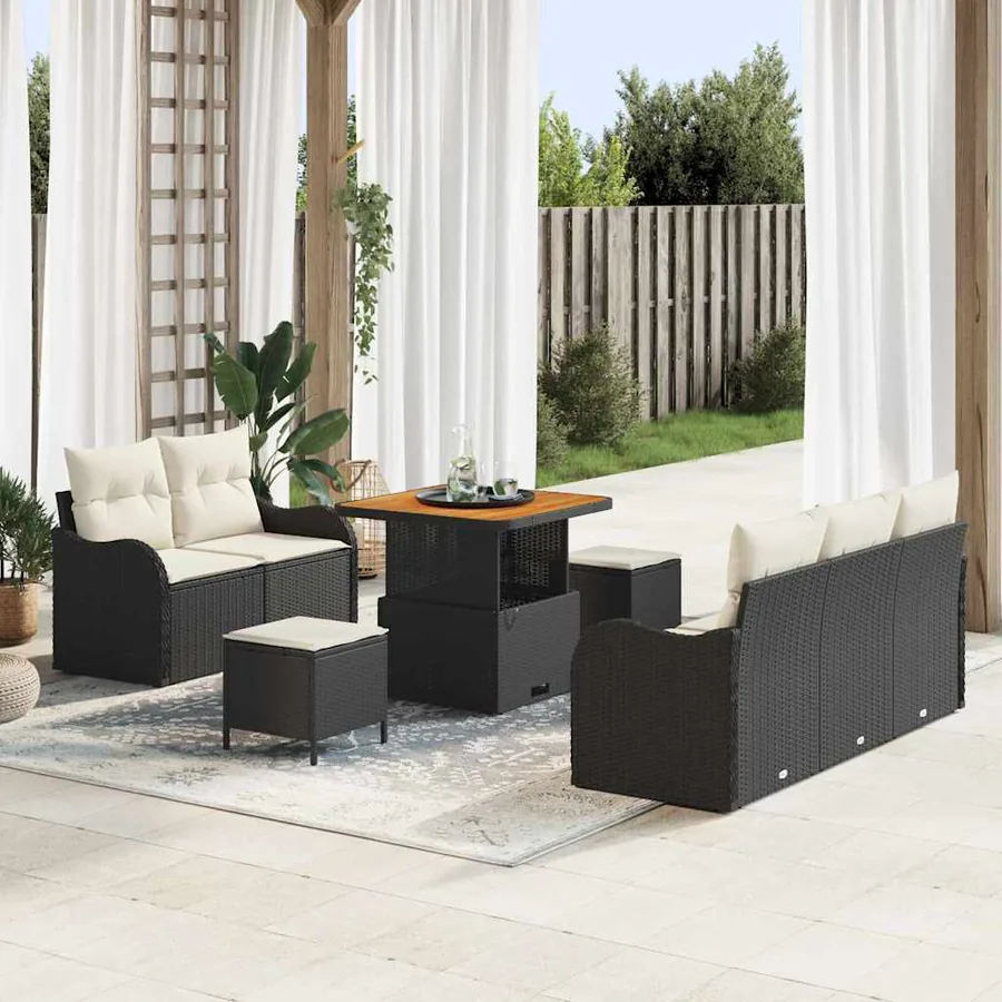 Ensemble de canapé de jardin avec coussin 8 pcs Noir polyrotin