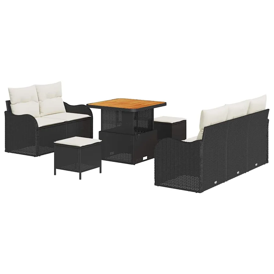 Ensemble de canapé de jardin avec coussin 8 pcs Noir polyrotin - 2