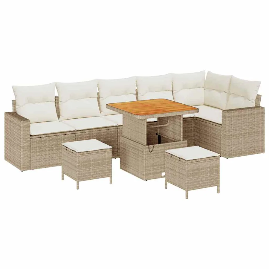 Ensemble de canapé de jardin 9 pcs Beige polyrotin - 2