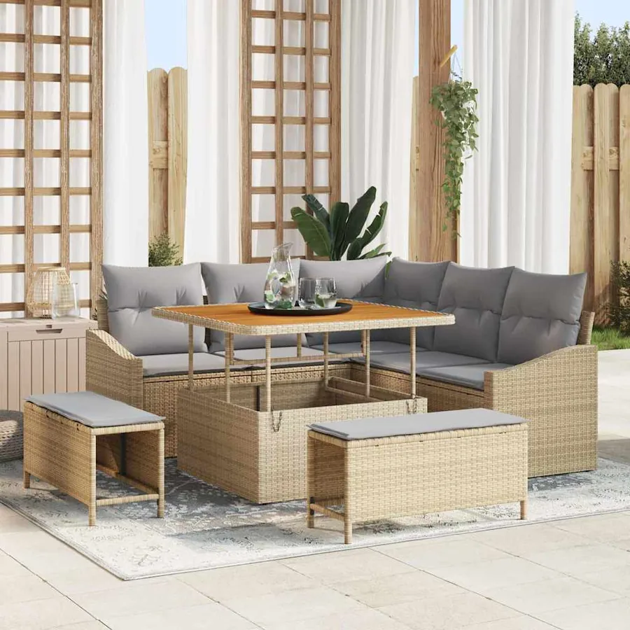 Ensemble de canapé de jardin avec coussin 8 pcs Beige polyrotin
