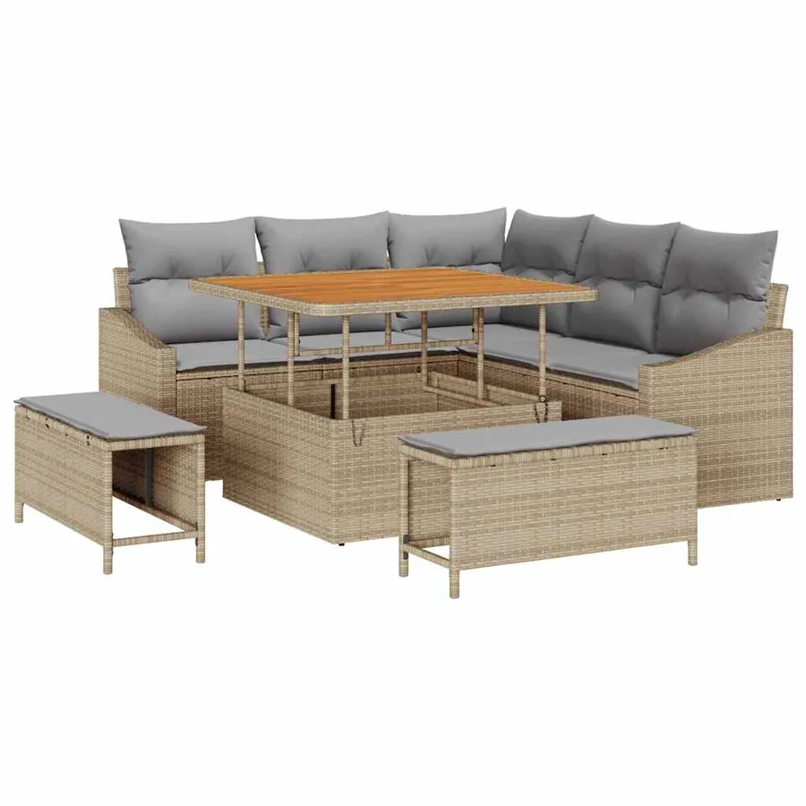 Ensemble de canapé de jardin avec coussin 8 pcs Beige polyrotin - 2