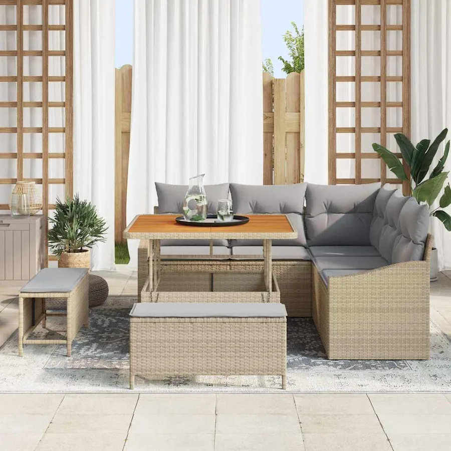 Ensemble de canapé de jardin avec coussin 8 pcs Beige polyrotin - 3
