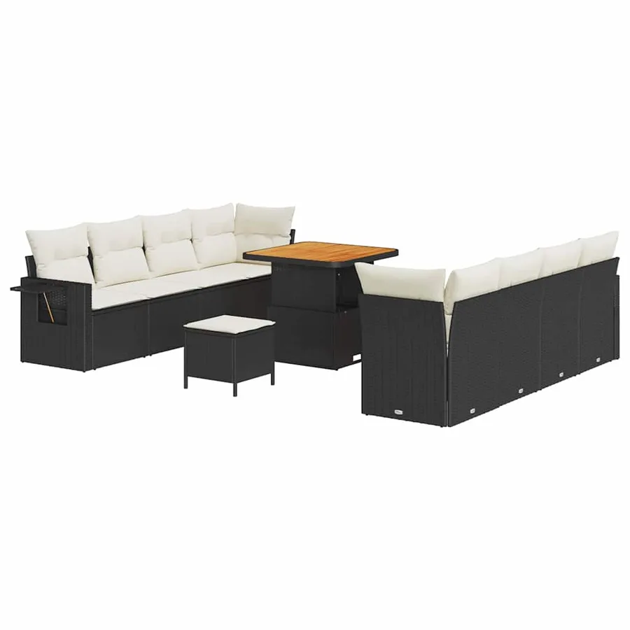 Ensemble de canapé de jardin 11 pcs Noir Poly rotin - 2