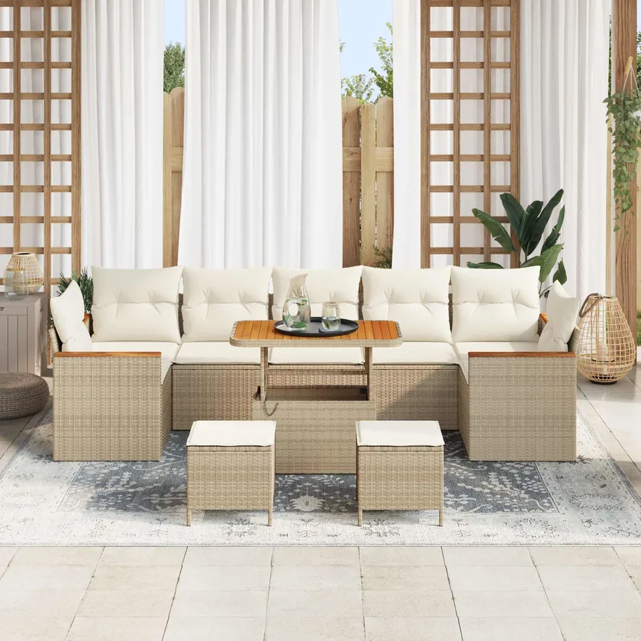 Ensemble de canapé de jardin 10 pcs Beige polyrotin - 3
