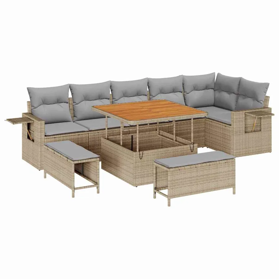 Ensemble de canapé de jardin 9 pcs Beige polyrotin - 2