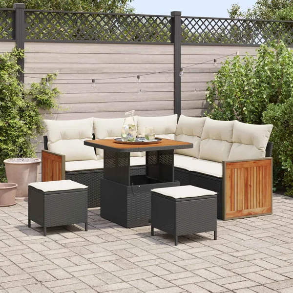 Ensemble de canapé de jardin avec coussin 8 pcs Noir et Crème