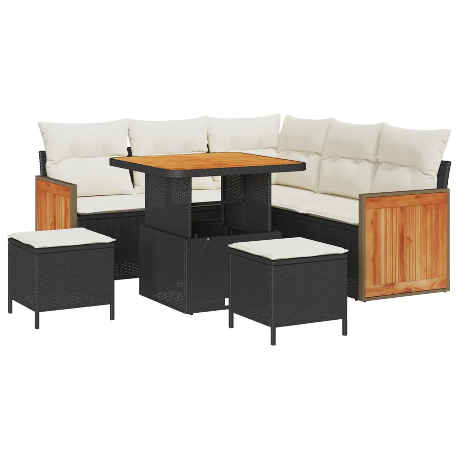 Ensemble de canapé de jardin avec coussin 8 pcs Noir et Crème - 2