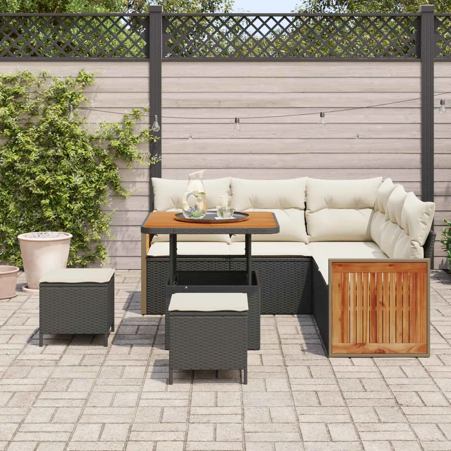 Ensemble de canapé de jardin avec coussin 8 pcs Noir et Crème - 3