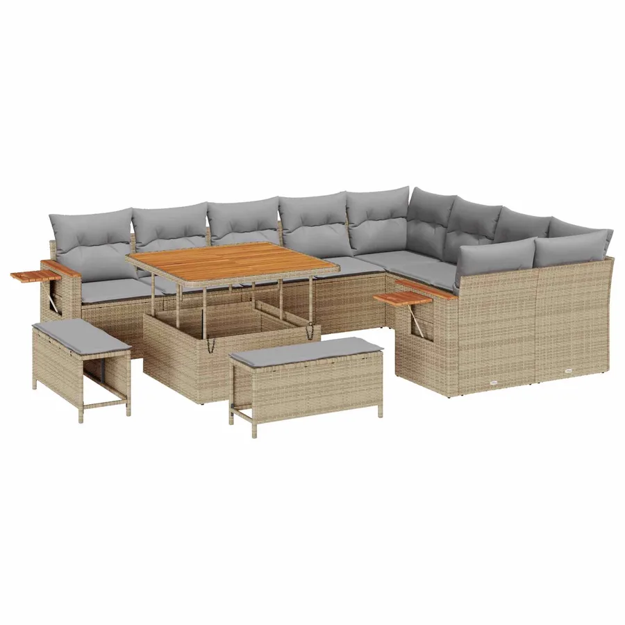Ensemble de canapé de jardin 12 pcs Beige polyrotin - 2