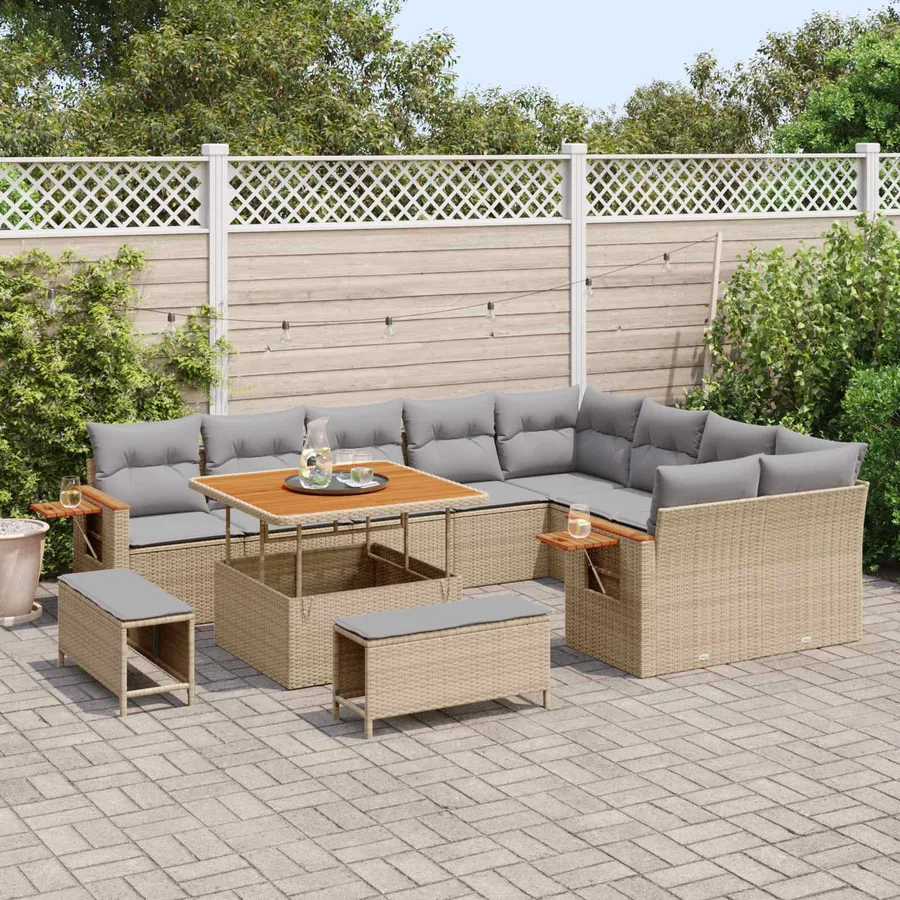 Ensemble de canapé de jardin 12 pcs Beige polyrotin - 3
