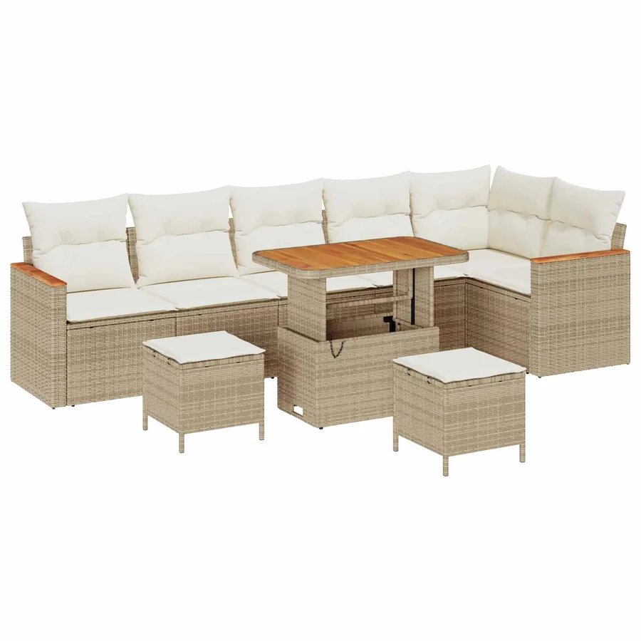 Ensemble de canapé de jardin 9 pcs Beige polyrotin - 2