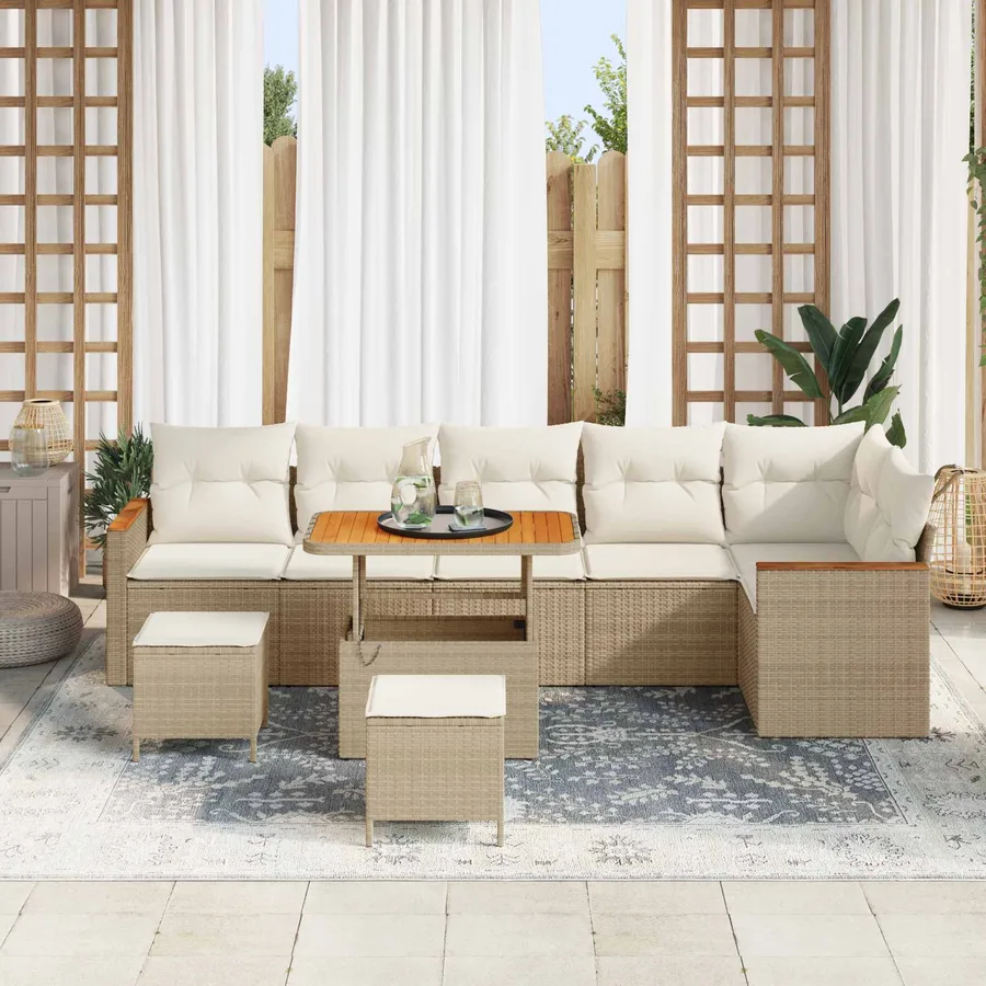 Ensemble de canapé de jardin 9 pcs Beige polyrotin - 3