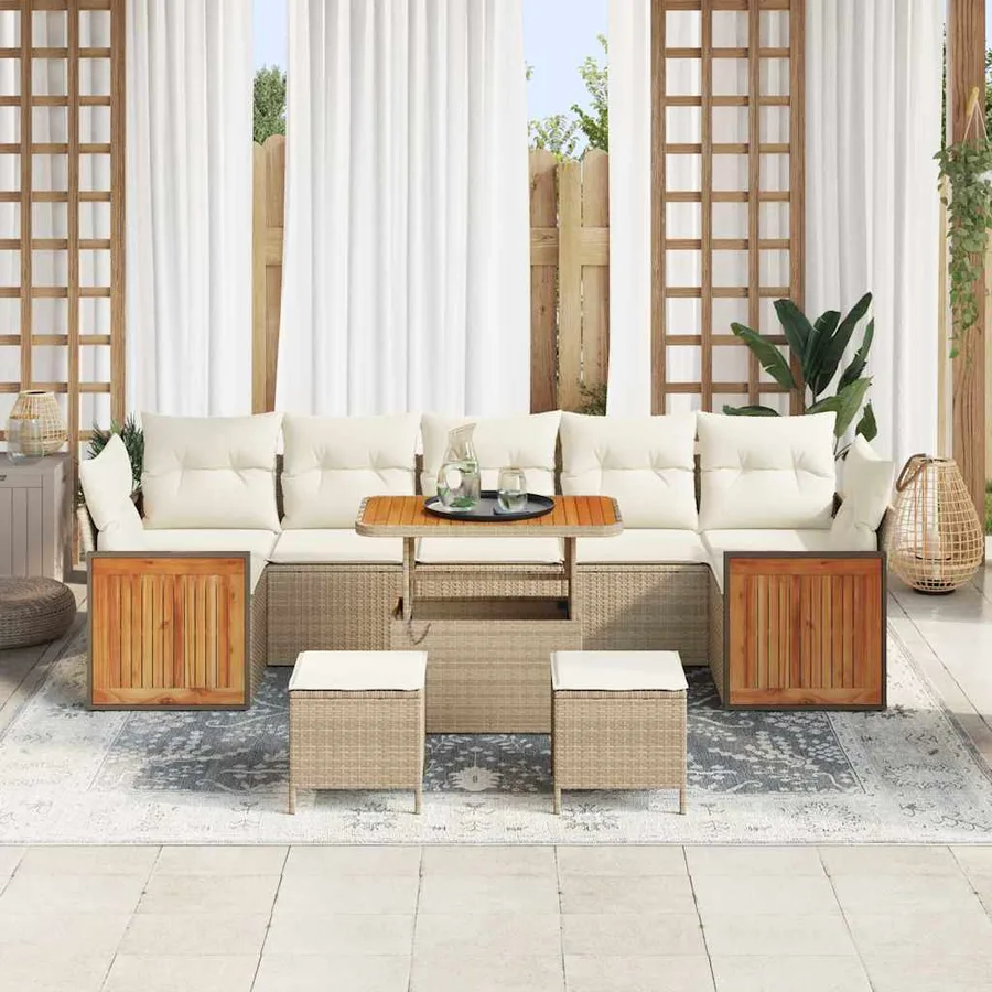 Ensemble de canapé de jardin 13 pcs Beige et crème polyrotin - 3