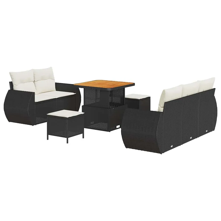 Ensemble de canapé de jardin 8 pcs Noir et Crème polyrotin - 2