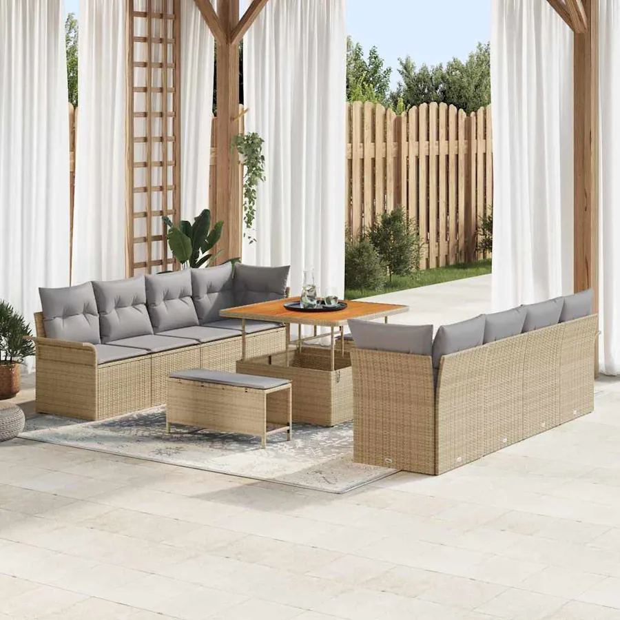 Ensemble de canapé de jardin 11 pcs Beige polyrotin