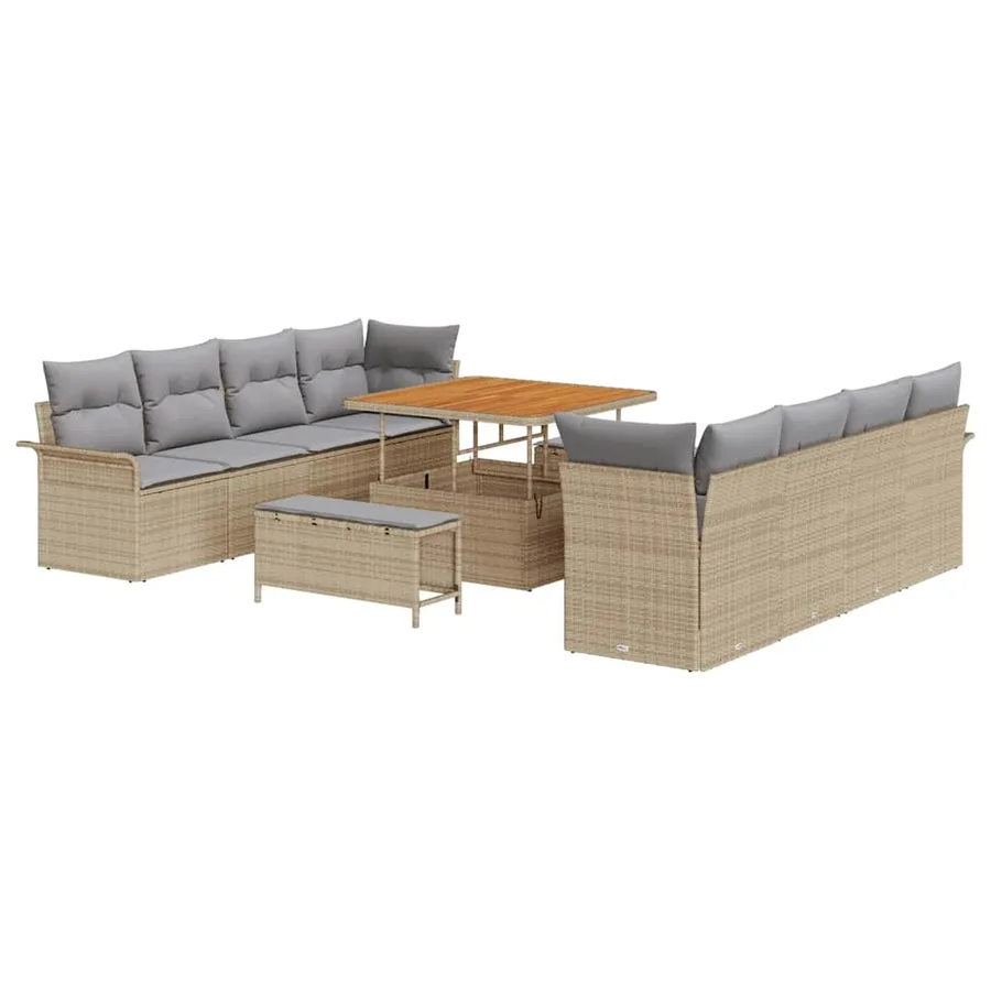 Ensemble de canapé de jardin 11 pcs Beige polyrotin - 2
