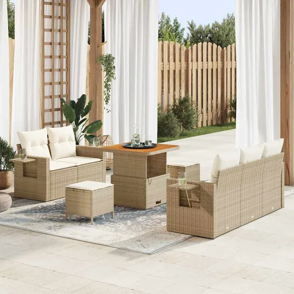 Ensemble de canapé de jardin 10 pcs Beige et crème polyrotin