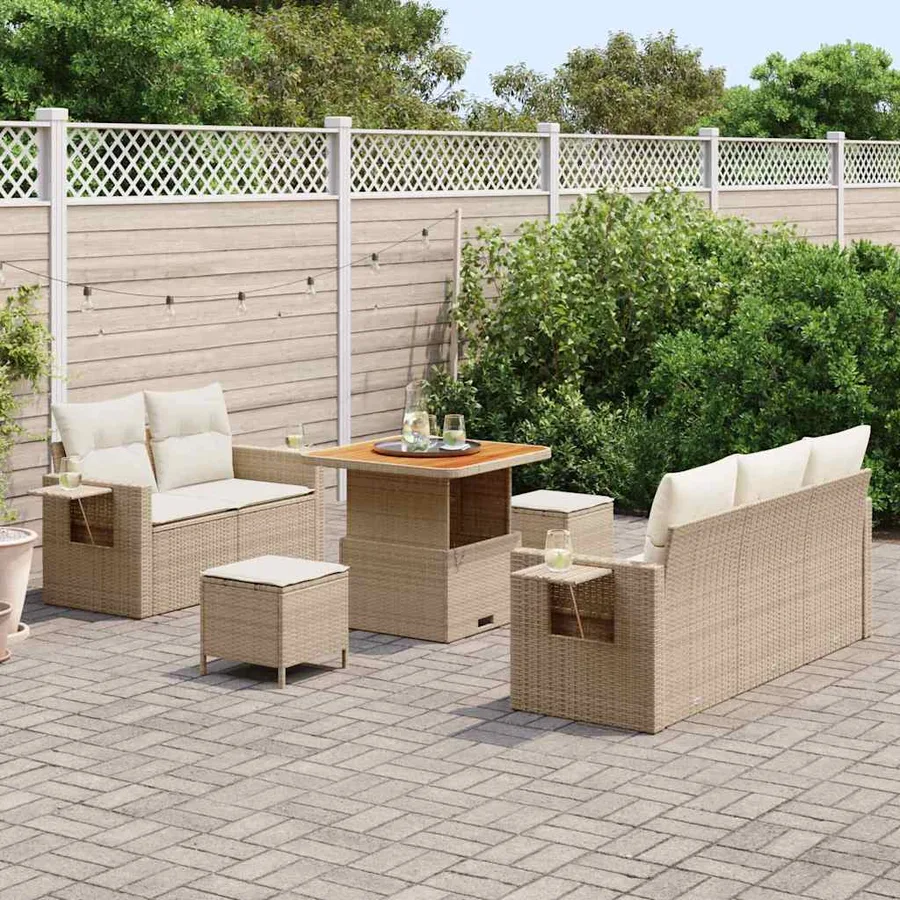Ensemble de canapé de jardin 10 pcs Beige et crème polyrotin - 3