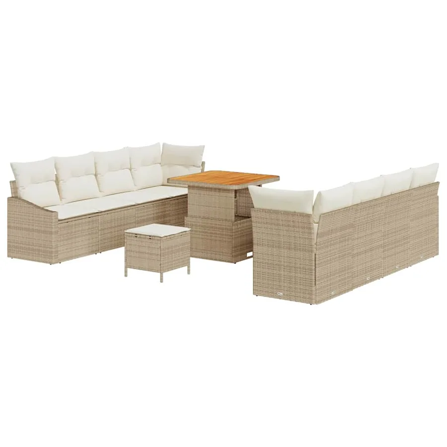 Ensemble de canapé de jardin 11 pcs Beige polyrotin - 2