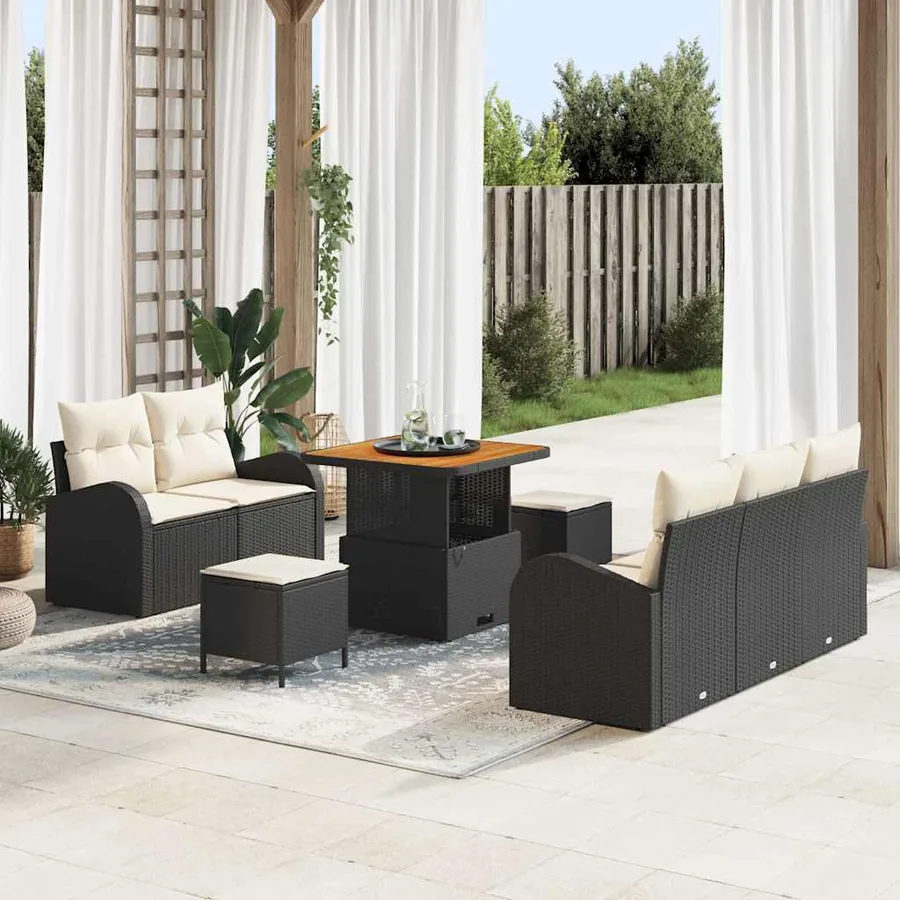 Ensemble de canapé de jardin avec coussin 8 pcs Noir polyrotin