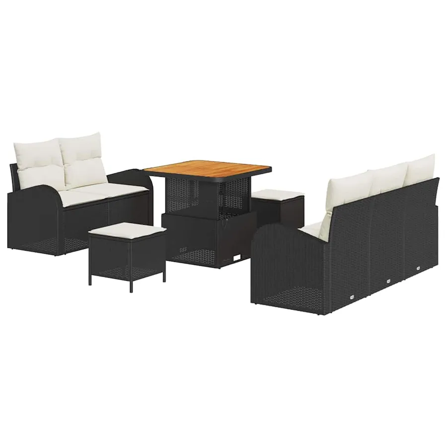 Ensemble de canapé de jardin avec coussin 8 pcs Noir polyrotin - 2