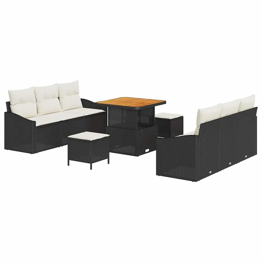 Ensemble de canapé de jardin avec coussin 9 pcs Noir polyrotin - 2