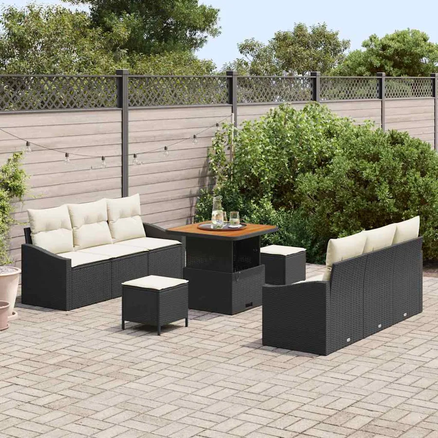 Ensemble de canapé de jardin avec coussin 9 pcs Noir polyrotin - 3