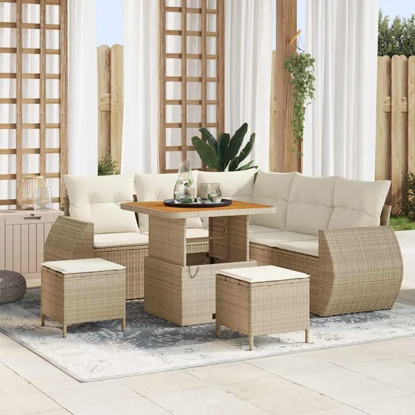 Ensemble de canapé de jardin 8 pcs Beige et crème polyrotin