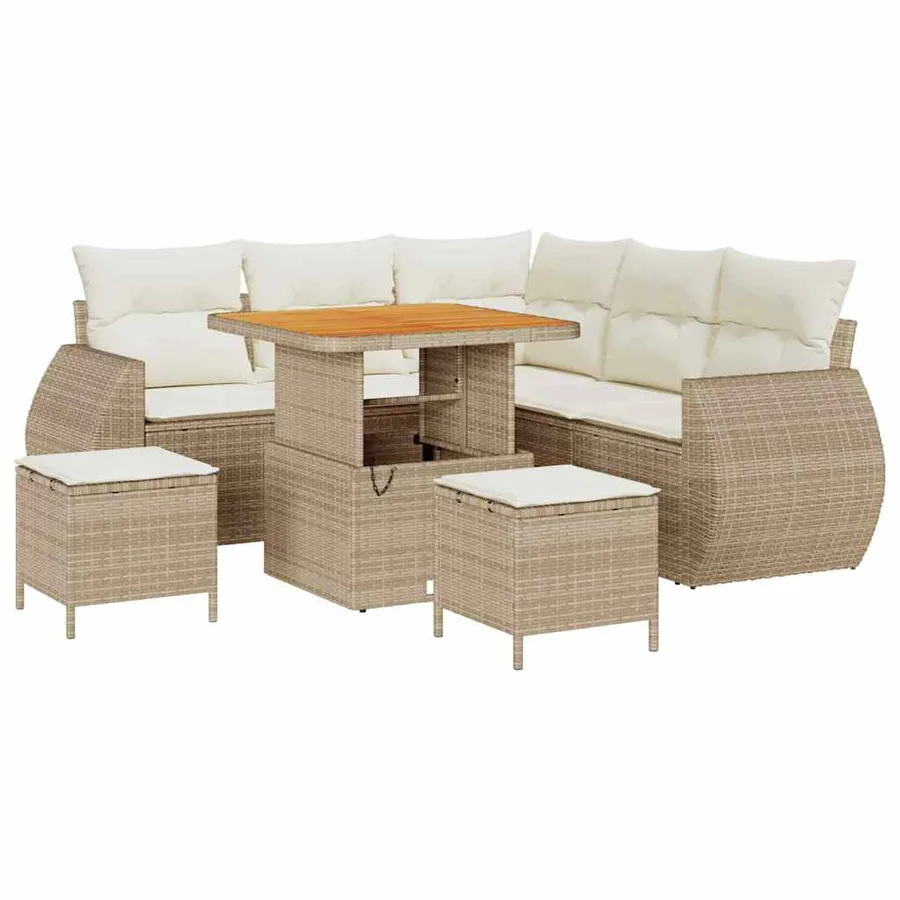 Ensemble de canapé de jardin 8 pcs Beige et crème polyrotin - 2