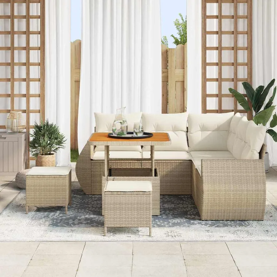 Ensemble de canapé de jardin 8 pcs Beige et crème polyrotin - 3