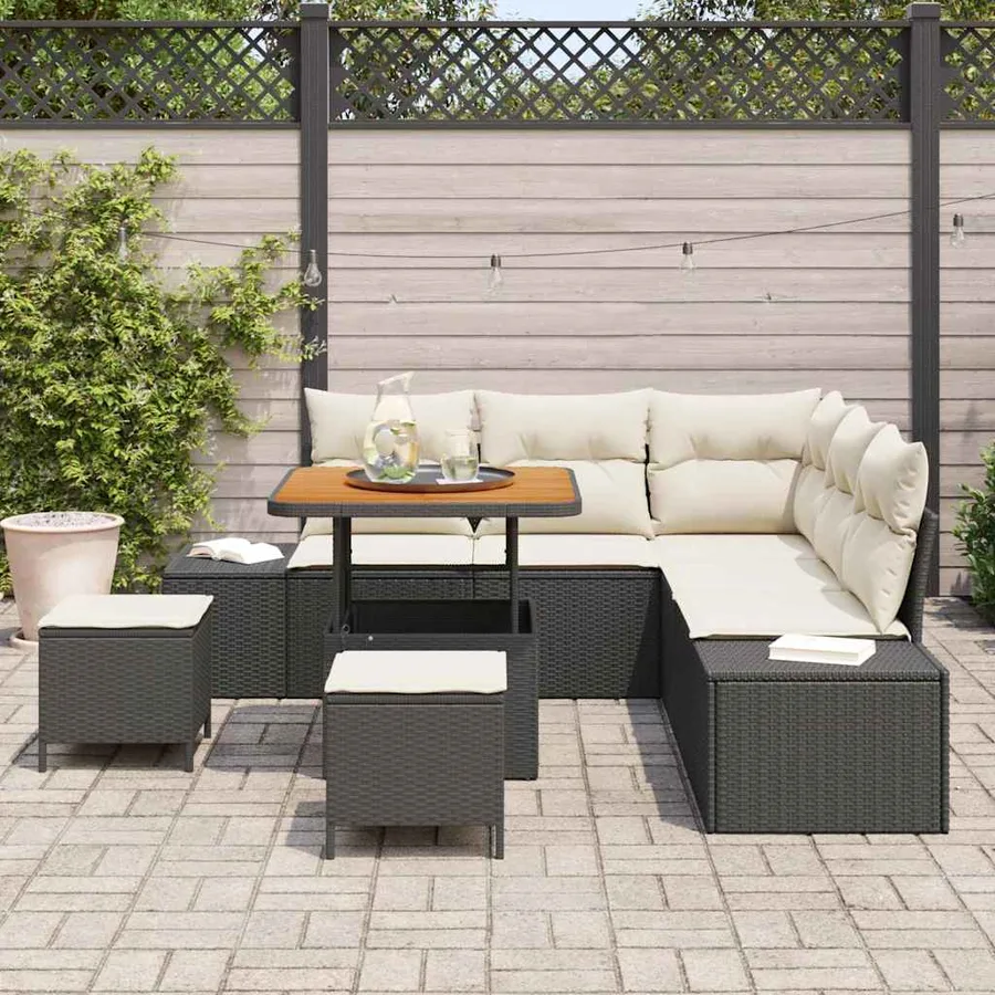Ensemble de canapé de jardin avec coussin 8 pcs Noir polyrotin - 3