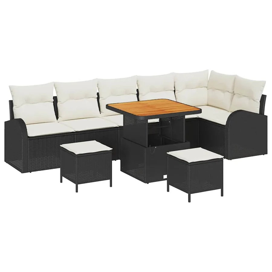 Ensemble de canapé de jardin avec coussin 9 pcs Noir polyrotin - 2