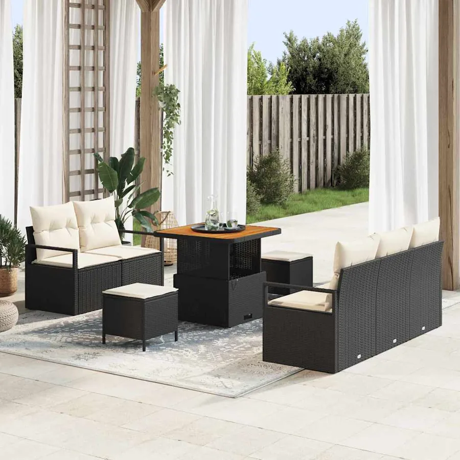 Ensemble de canapé de jardin avec coussin 8 pcs Noir polyrotin