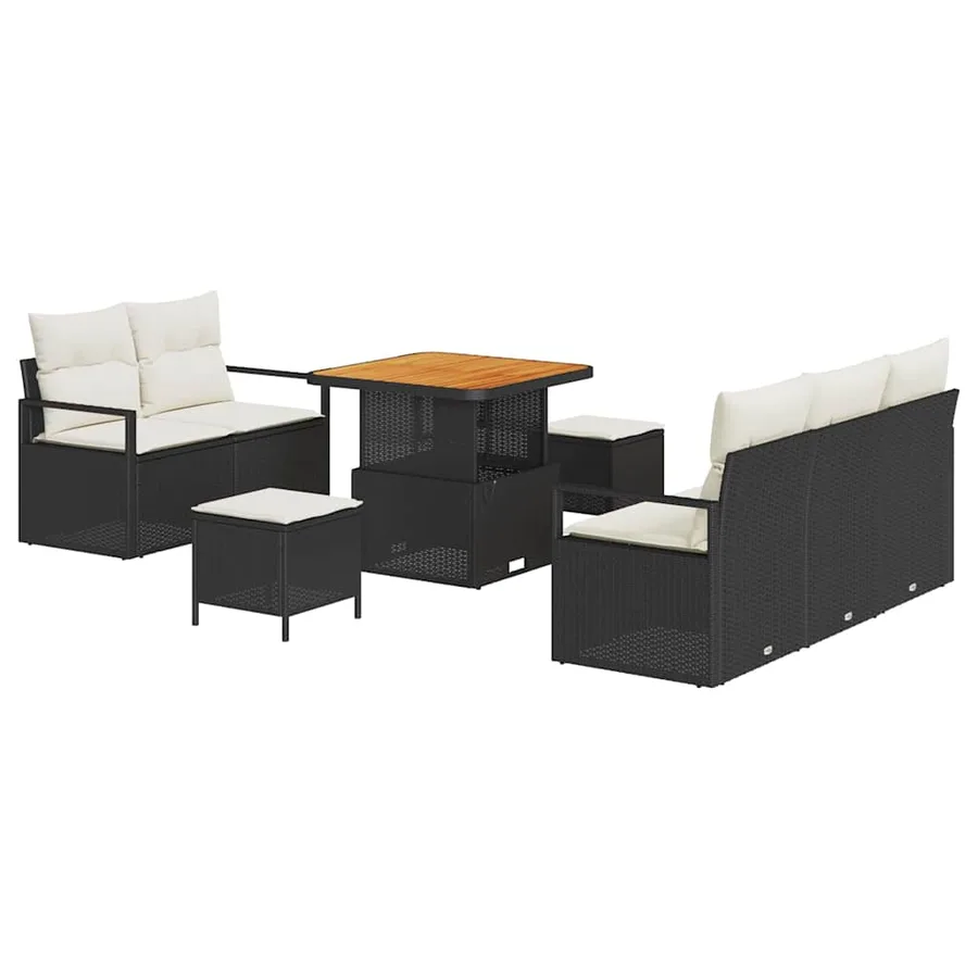 Ensemble de canapé de jardin avec coussin 8 pcs Noir polyrotin - 2