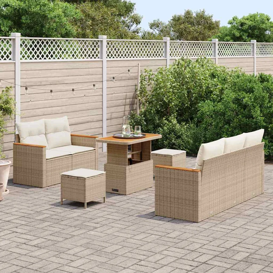 Ensemble de canapé de jardin 10 pcs Beige et crème polyrotin - 3