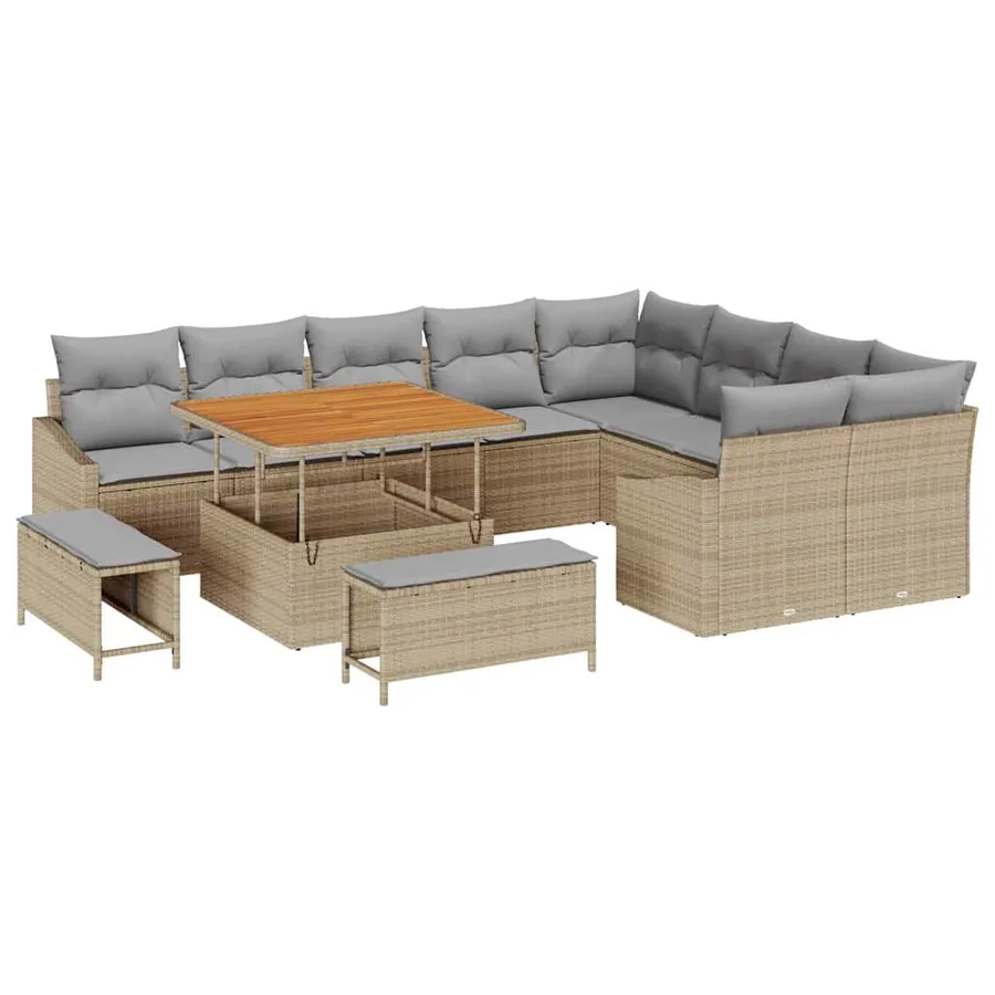 Ensemble de canapé de jardin 12 pcs Beige polyrotin - 2