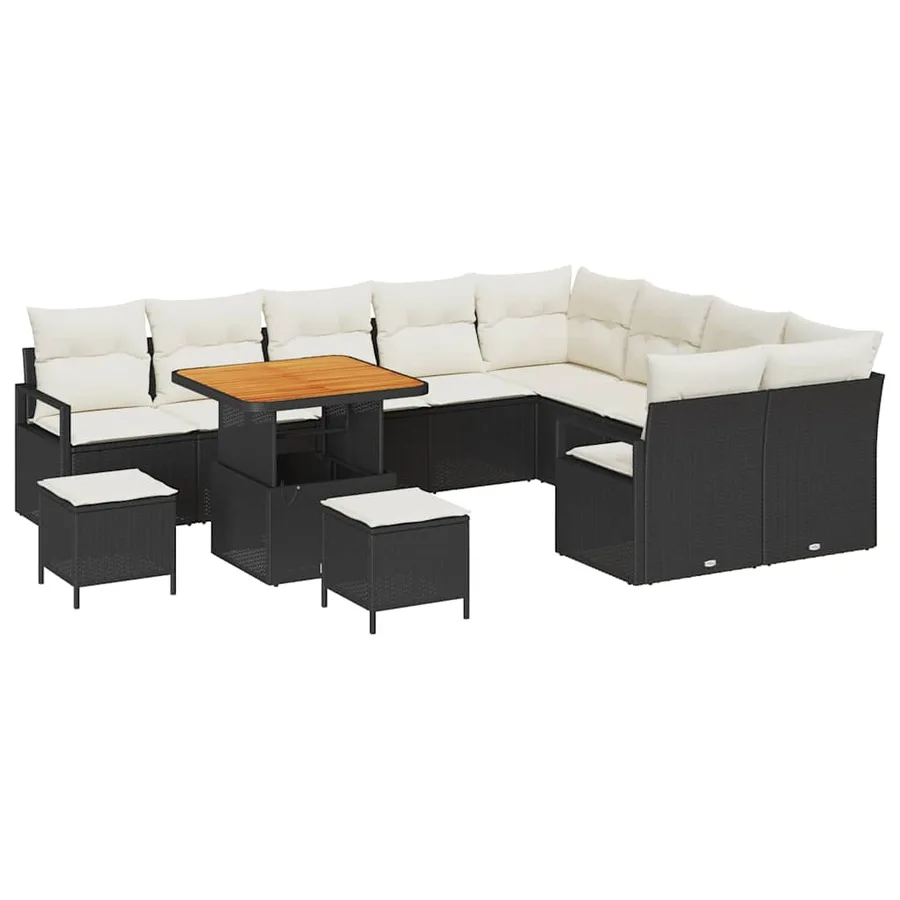 Ensemble de canapé de jardin avec coussin 12 pcs Noir polyrotin - 2