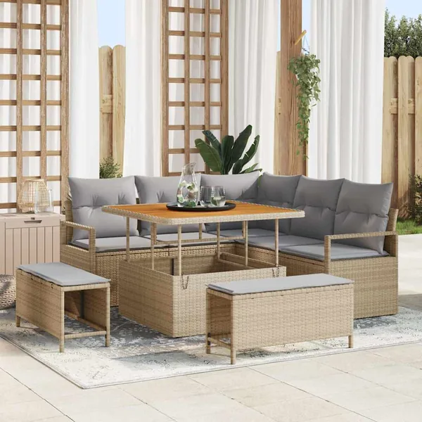 Ensemble de canapé de jardin avec coussin 8 pcs Beige polyrotin