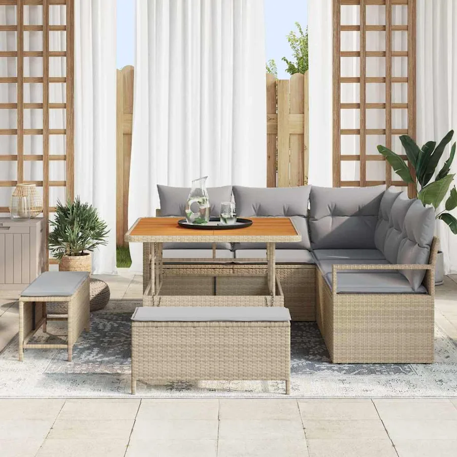 Ensemble de canapé de jardin avec coussin 8 pcs Beige polyrotin - 3