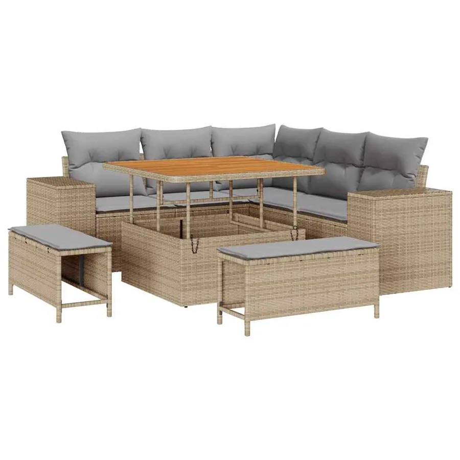 Ensemble de canapé de jardin 8 pcs Beige et Gris clair - 2