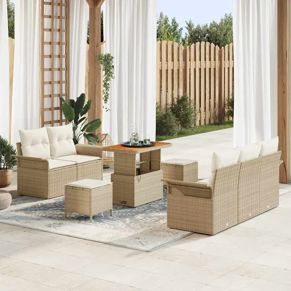 Ensemble de canapé de jardin avec coussin 8 pcs Beige et crème