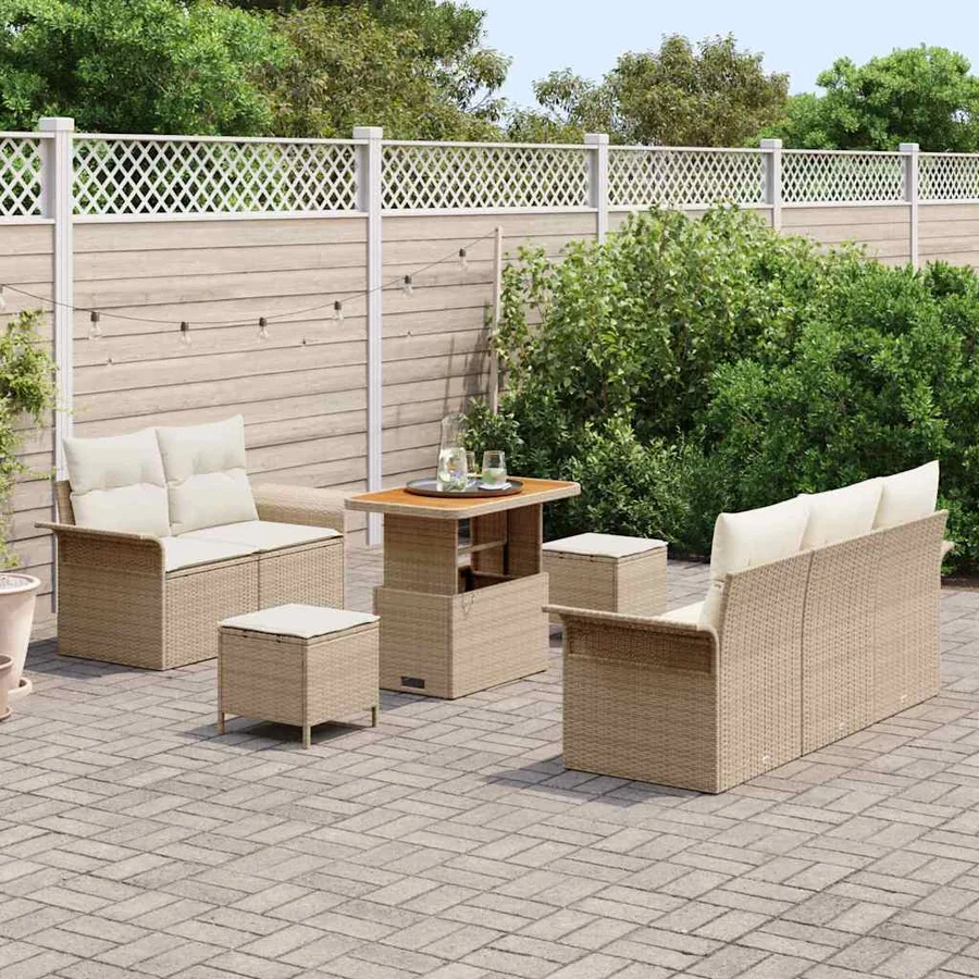 Ensemble de canapé de jardin avec coussin 8 pcs Beige et crème - 3