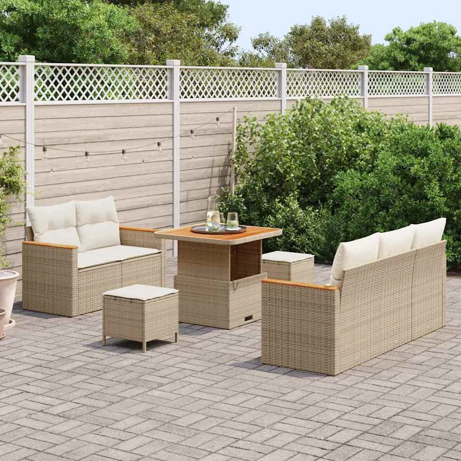Ensemble de canapé de jardin 10 pcs Beige et crème polyrotin - 3