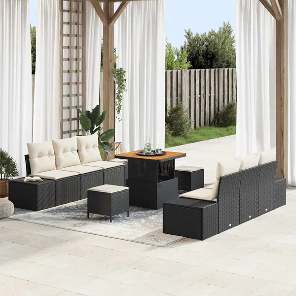 Ensemble de canapé de jardin avec coussin 9 pcs Noir polyrotin