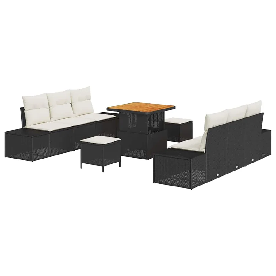 Ensemble de canapé de jardin avec coussin 9 pcs Noir polyrotin - 2