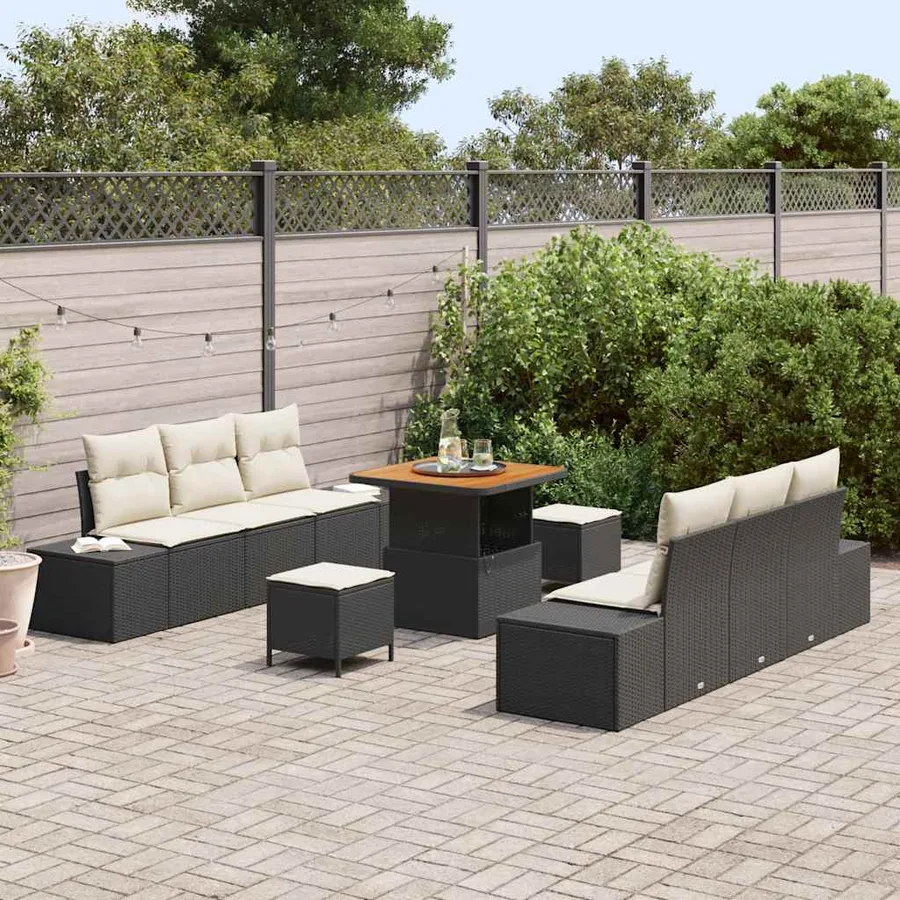 Ensemble de canapé de jardin avec coussin 9 pcs Noir polyrotin - 3