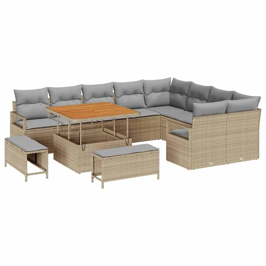 Ensemble de canapé de jardin 12 pcs Beige polyrotin - 2
